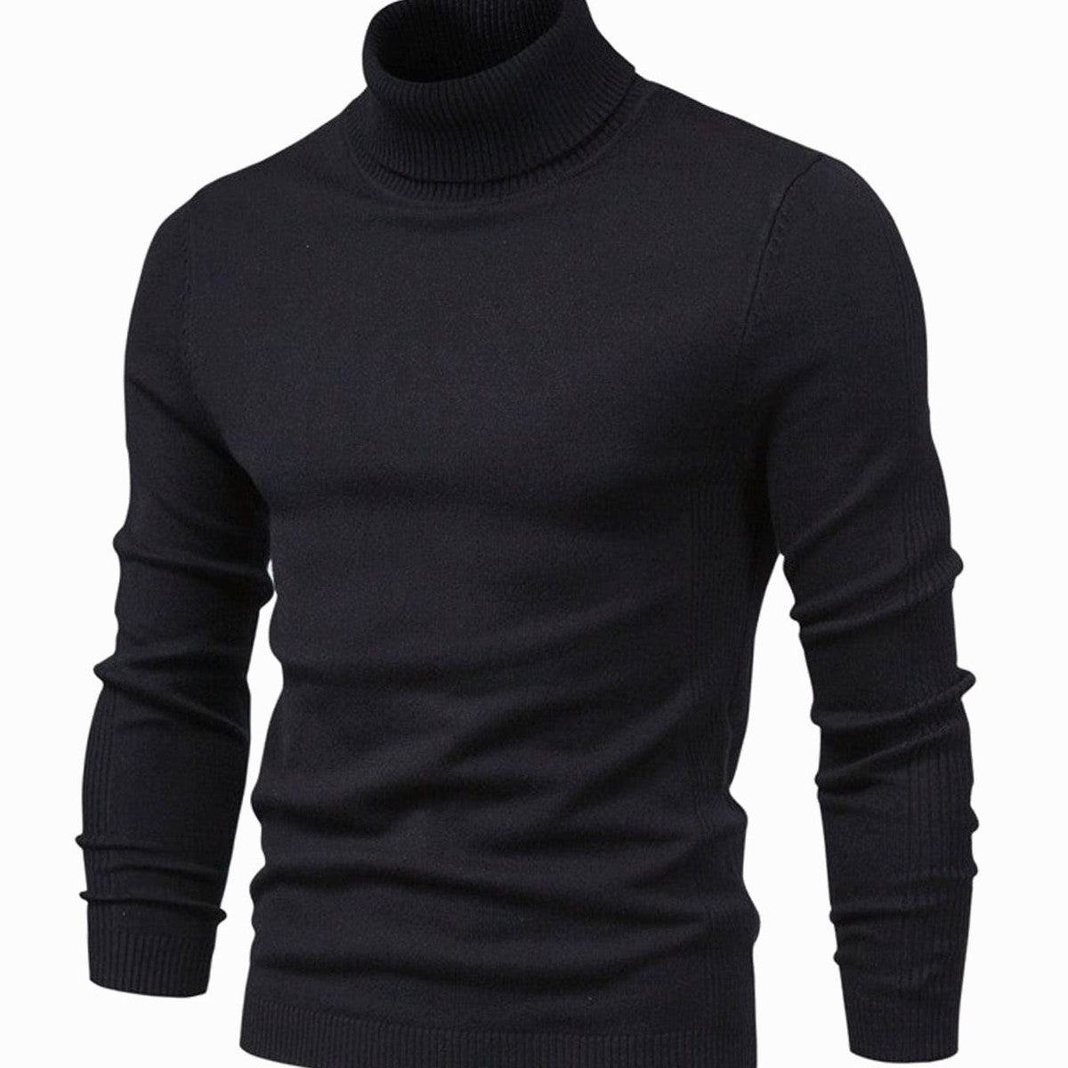 Men Long Sleeve Turtleneck Pullover Sweater with Ribbed Hem and Cuffs