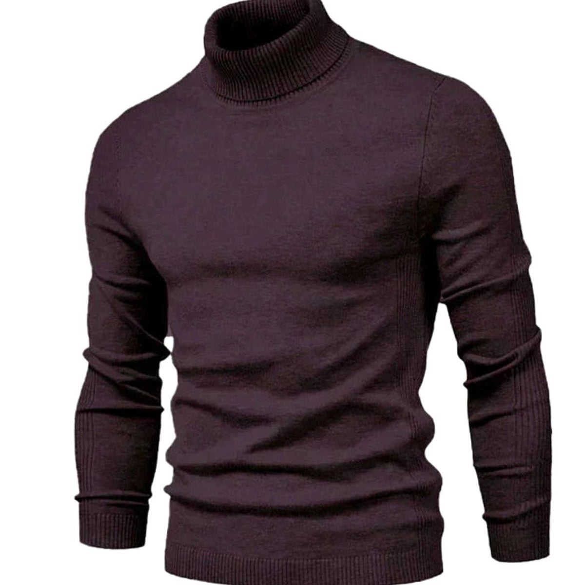 Men Long Sleeve Turtleneck Pullover Sweater with Ribbed Hem and Cuffs