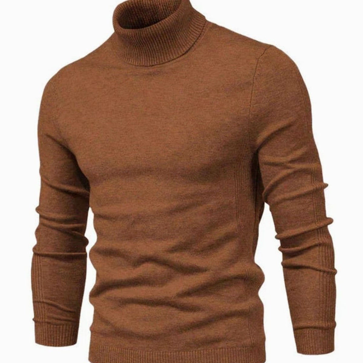 Men Long Sleeve Turtleneck Pullover Sweater with Ribbed Hem and Cuffs
