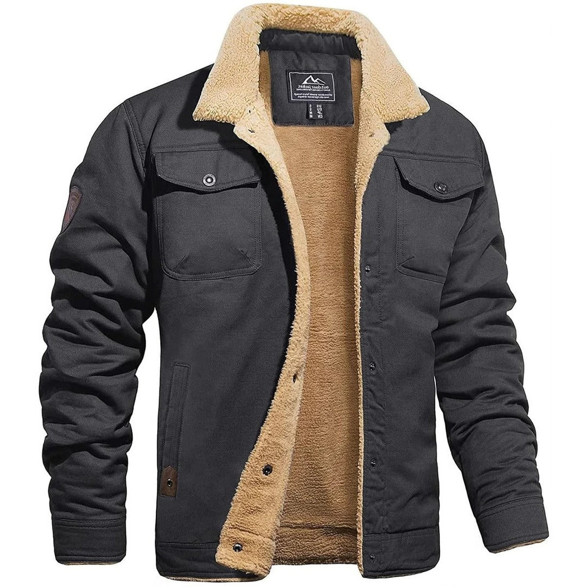Men Lightweight Casual Bomber Jacket with Ribbed Collar and Sleeve Pocket