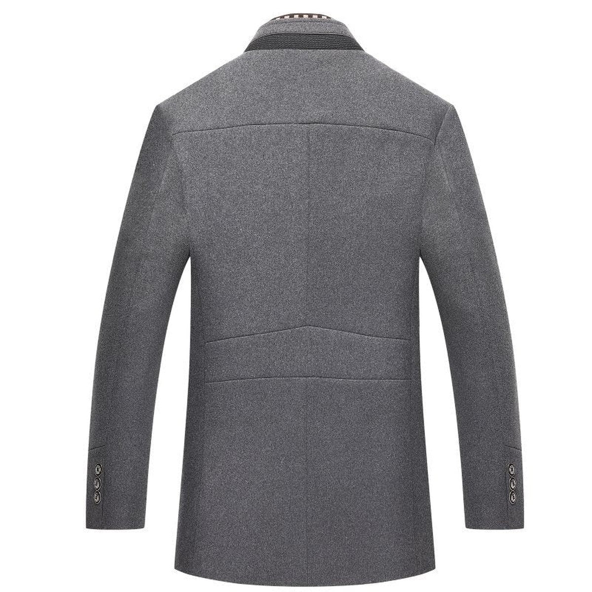 Classic Mens Wool Blend Overcoat with Notched Lapel and Button Closure
