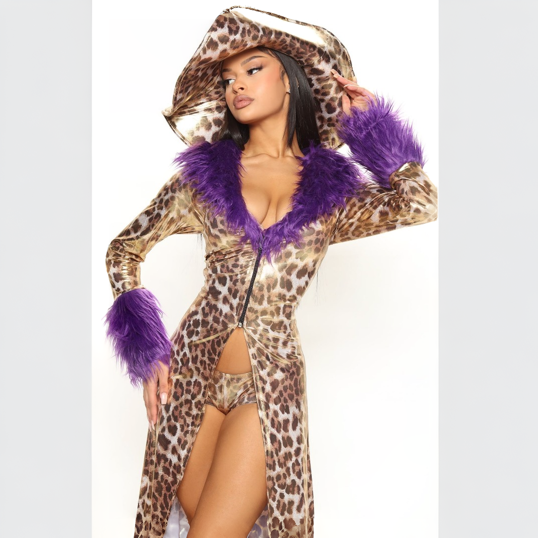Cheetah Print Three Piece Set with Coat, Shorts and Bucket Hat