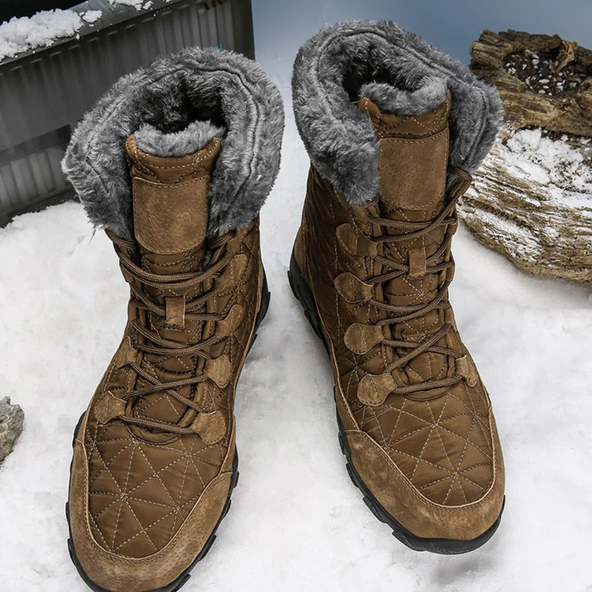 Men Winter Snow Boots with Warm Fleece Lining and Non Slip Soles