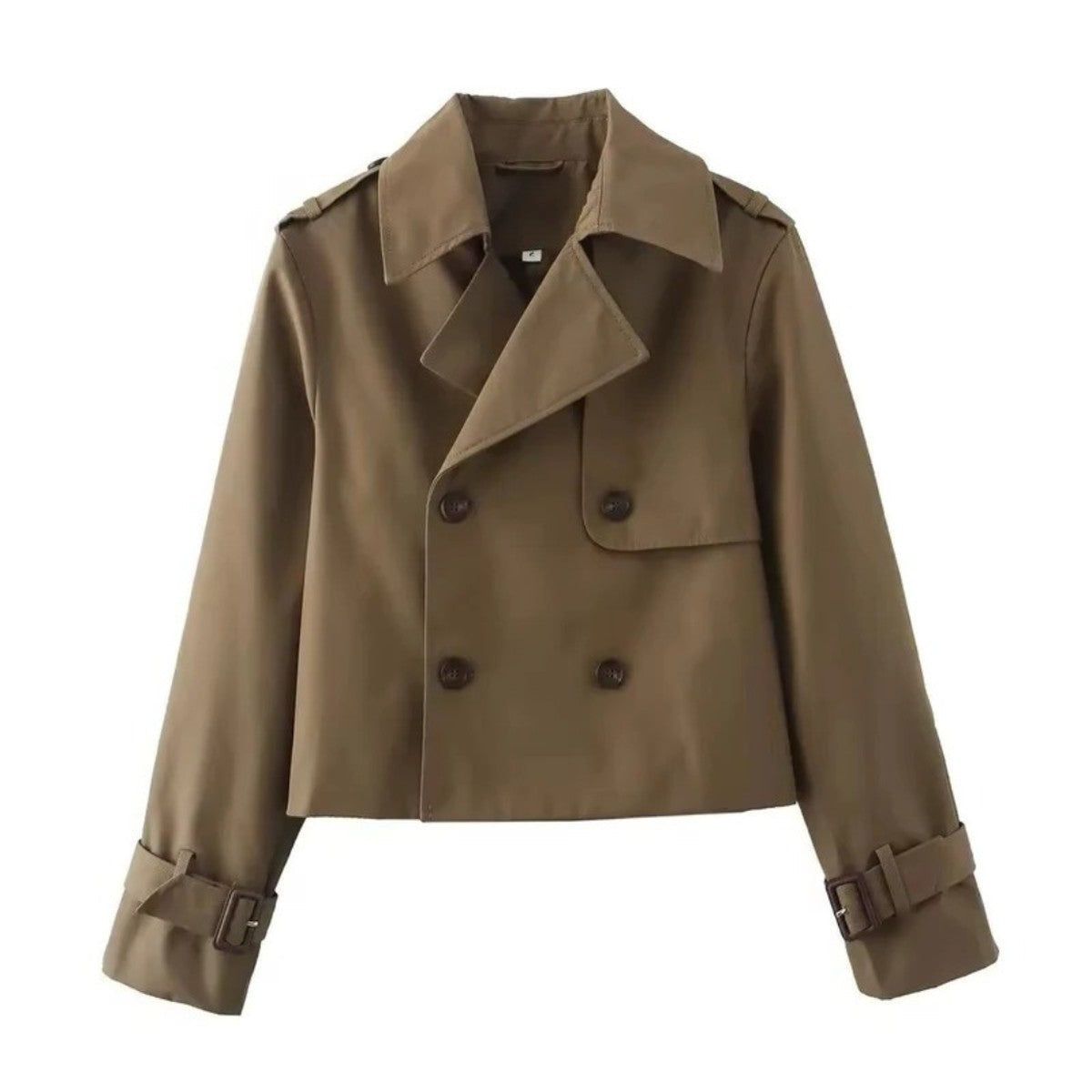 Short Double Breasted Trench Coat for Women with Classic Notched Lapels