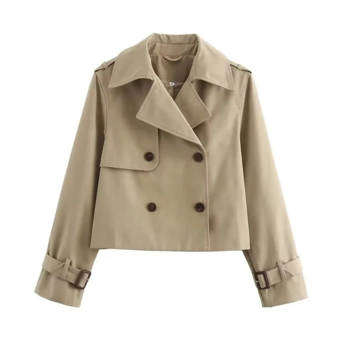 Short Double Breasted Trench Coat for Women with Classic Notched Lapels