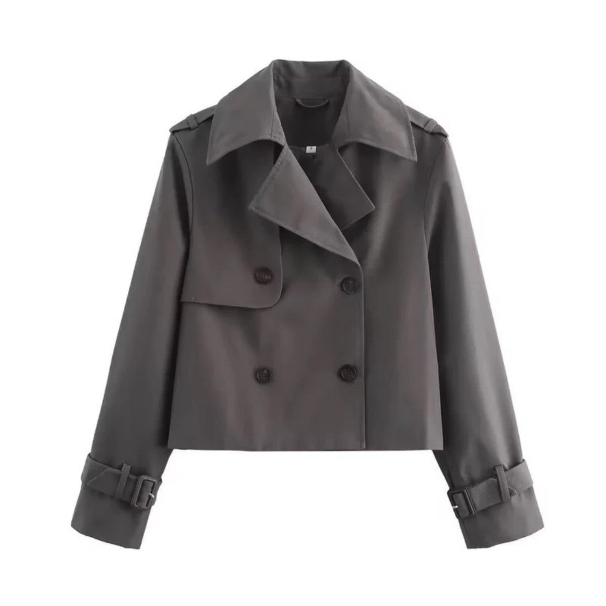 Short Double Breasted Trench Coat for Women with Classic Notched Lapels