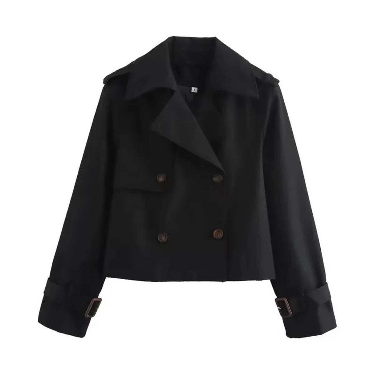 Short Double Breasted Trench Coat for Women with Classic Notched Lapels