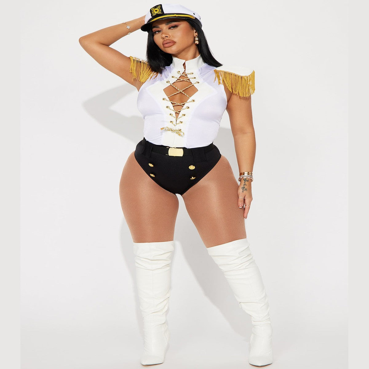 Women's Three Piece Sailor Costume with Stretch Knit Top and Shorts