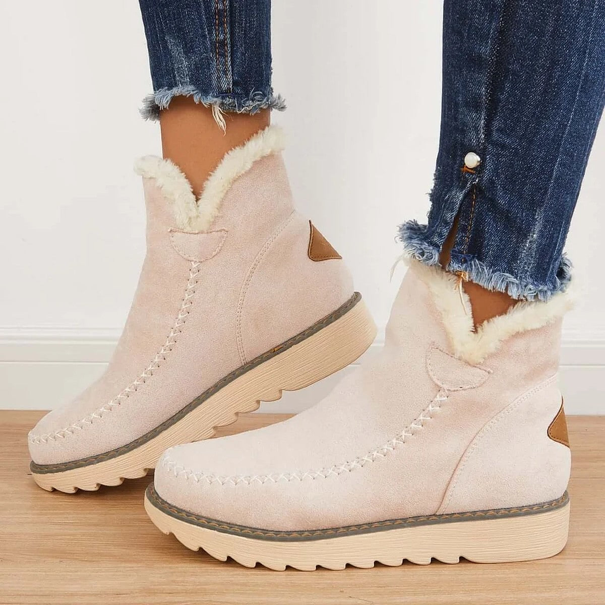 Women Warm Suede Ankle Boots with Faux Fur Lining and Side Zipper