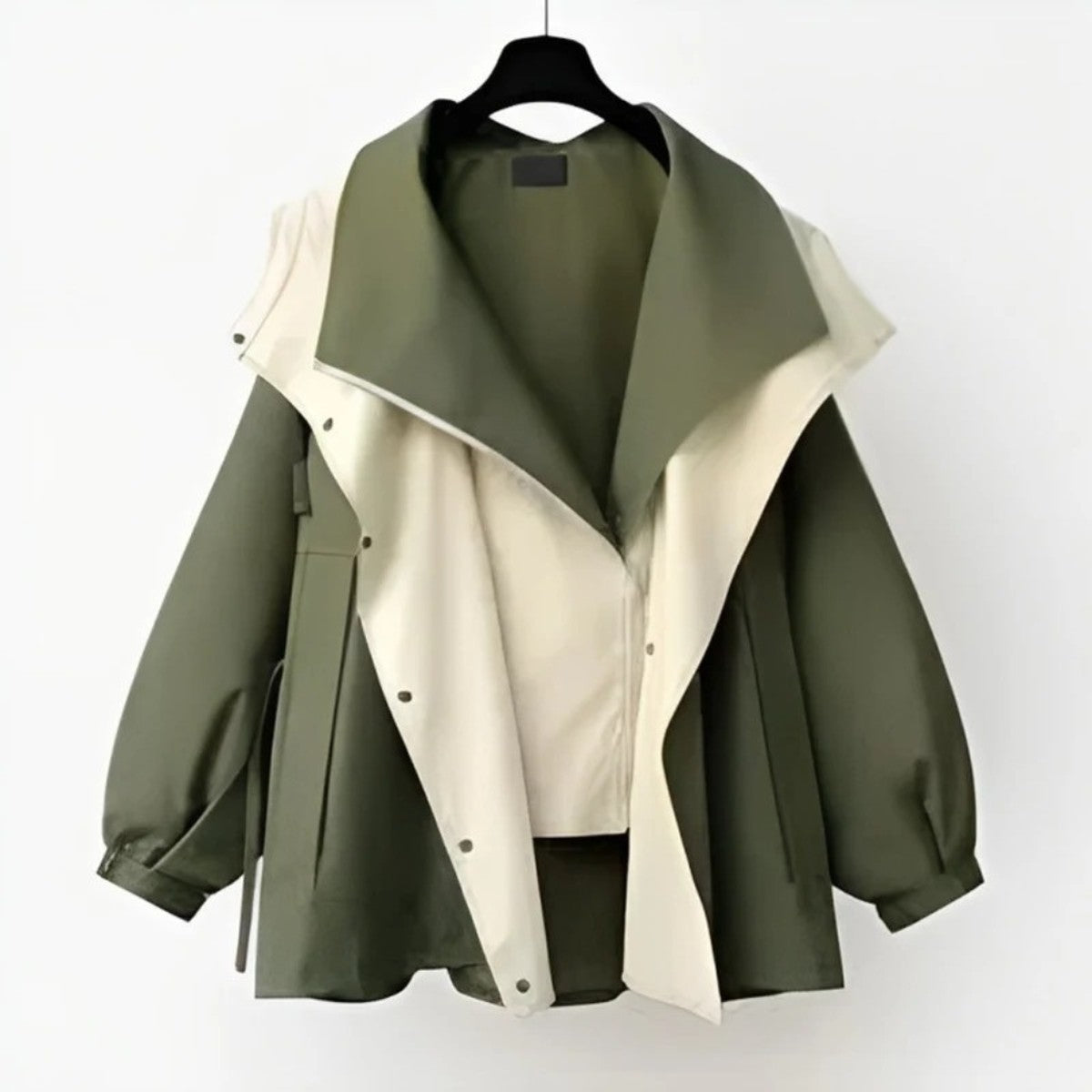 Women Oversized Trench Coat with Double Breasted Closure and Waist Belt