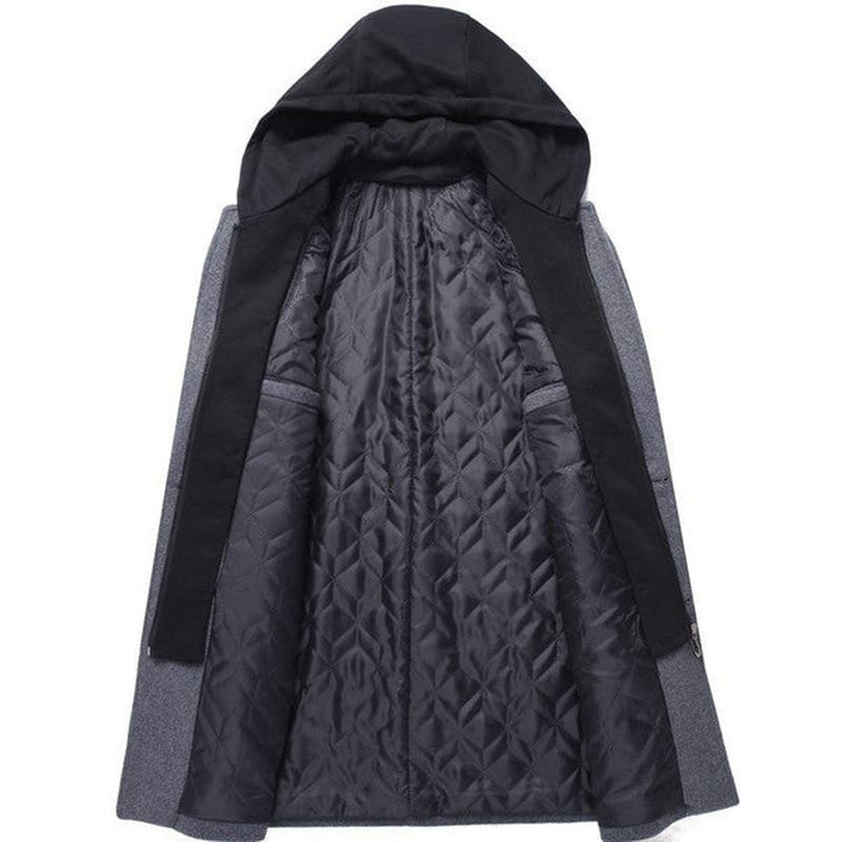 Mens Wool Blend Trench Coat with Detachable Hooded Bib Layer