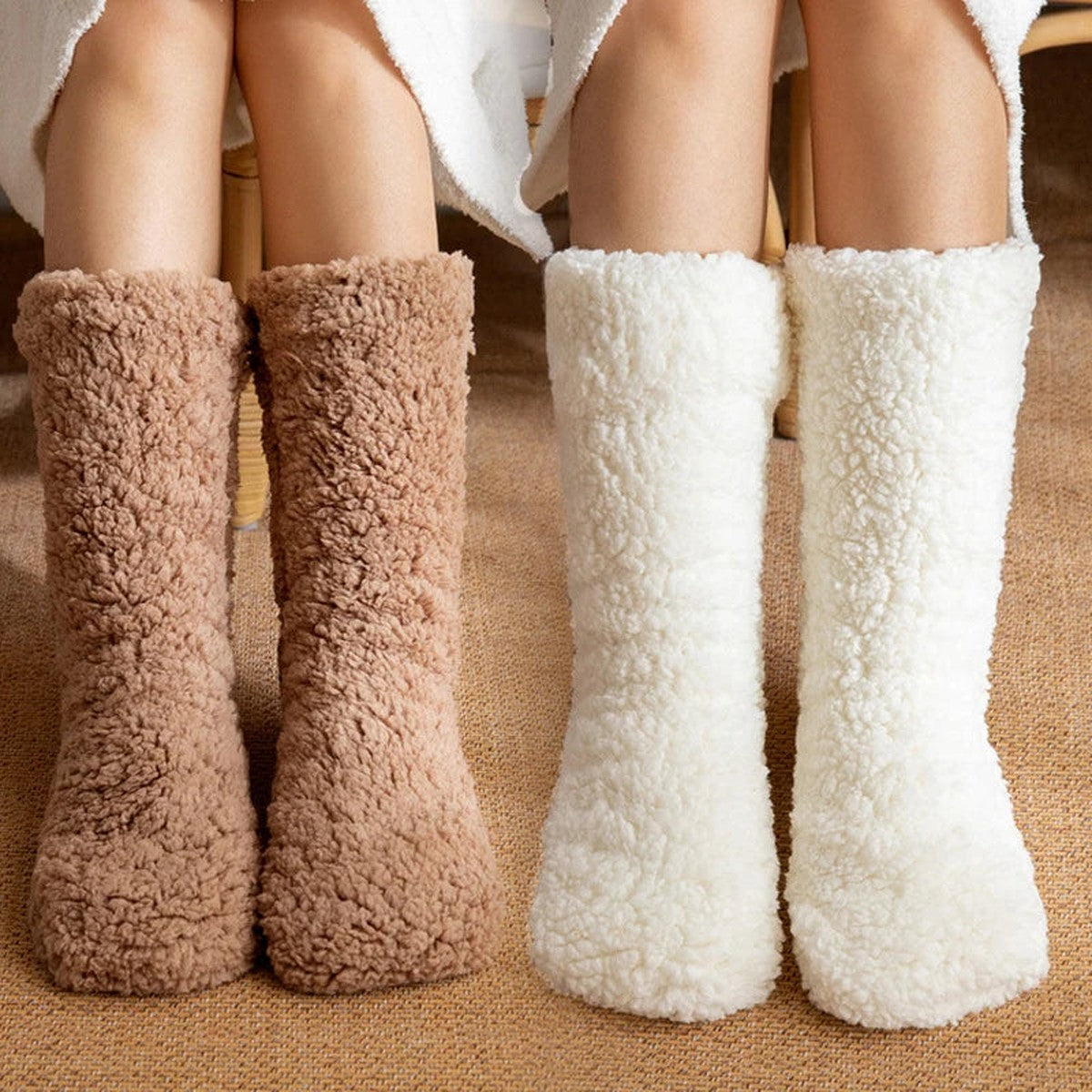 Thick Knit Cashmere Crew Socks with Fluffy Fleece Lining for Cold Weather