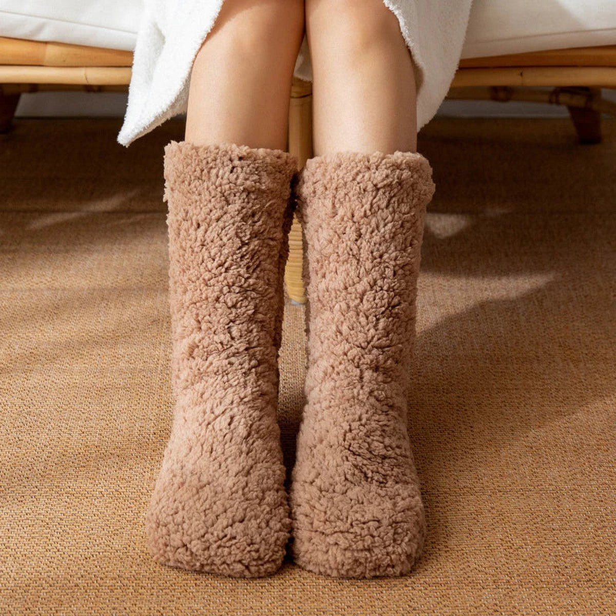Thick Knit Cashmere Crew Socks with Fluffy Fleece Lining for Cold Weather