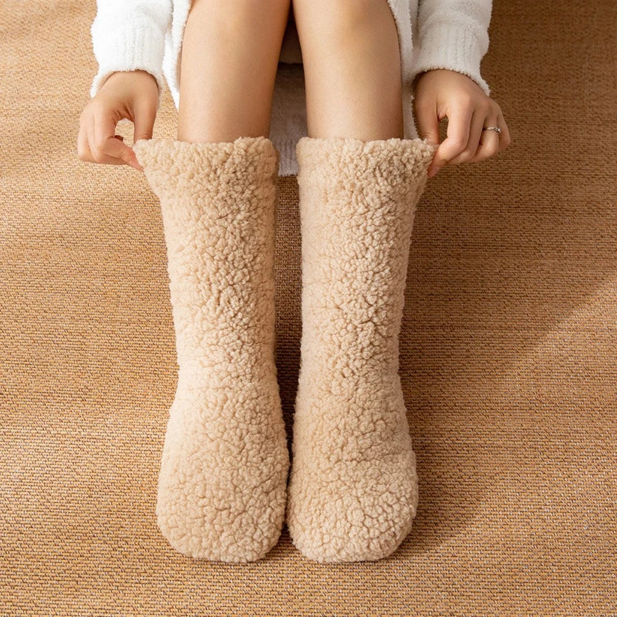 Thick Knit Cashmere Crew Socks with Fluffy Fleece Lining for Cold Weather