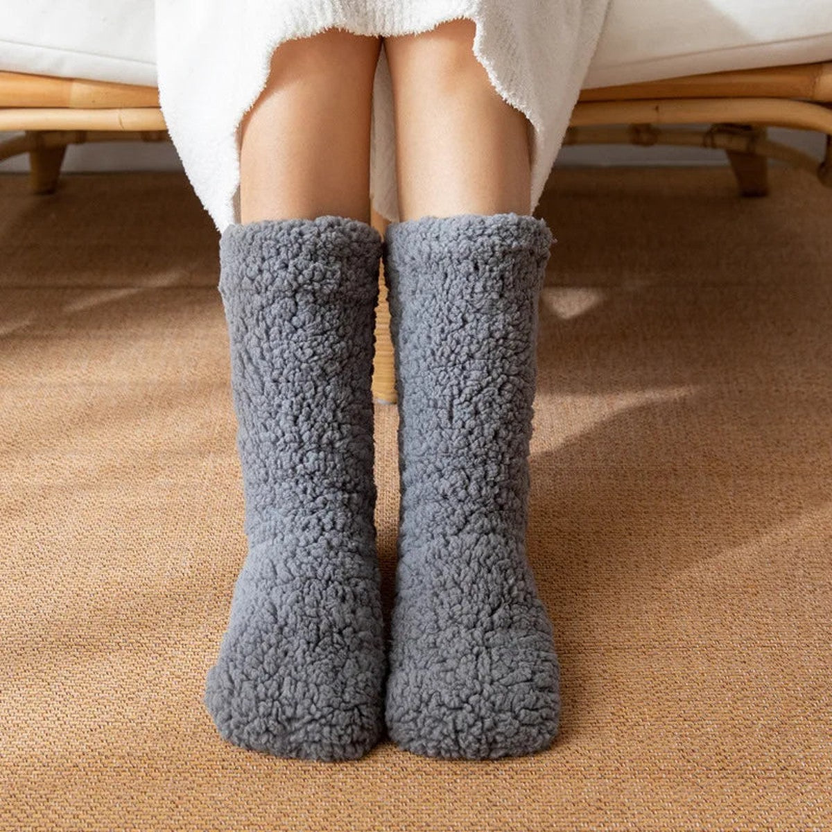 Thick Knit Cashmere Crew Socks with Fluffy Fleece Lining for Cold Weather
