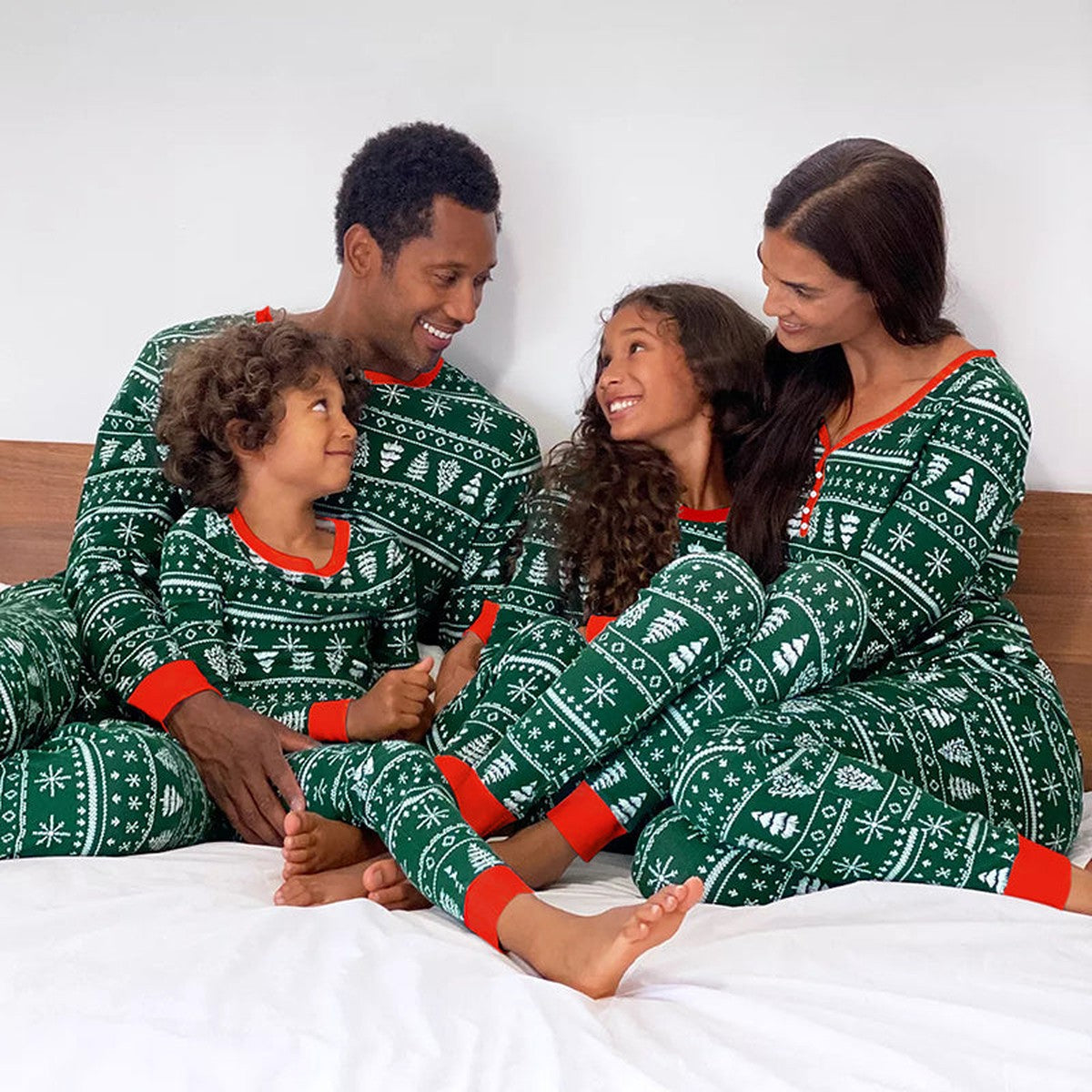 Matching Holiday Sleepwear Loungewear with Festive Christmas Tree Pattern for Families