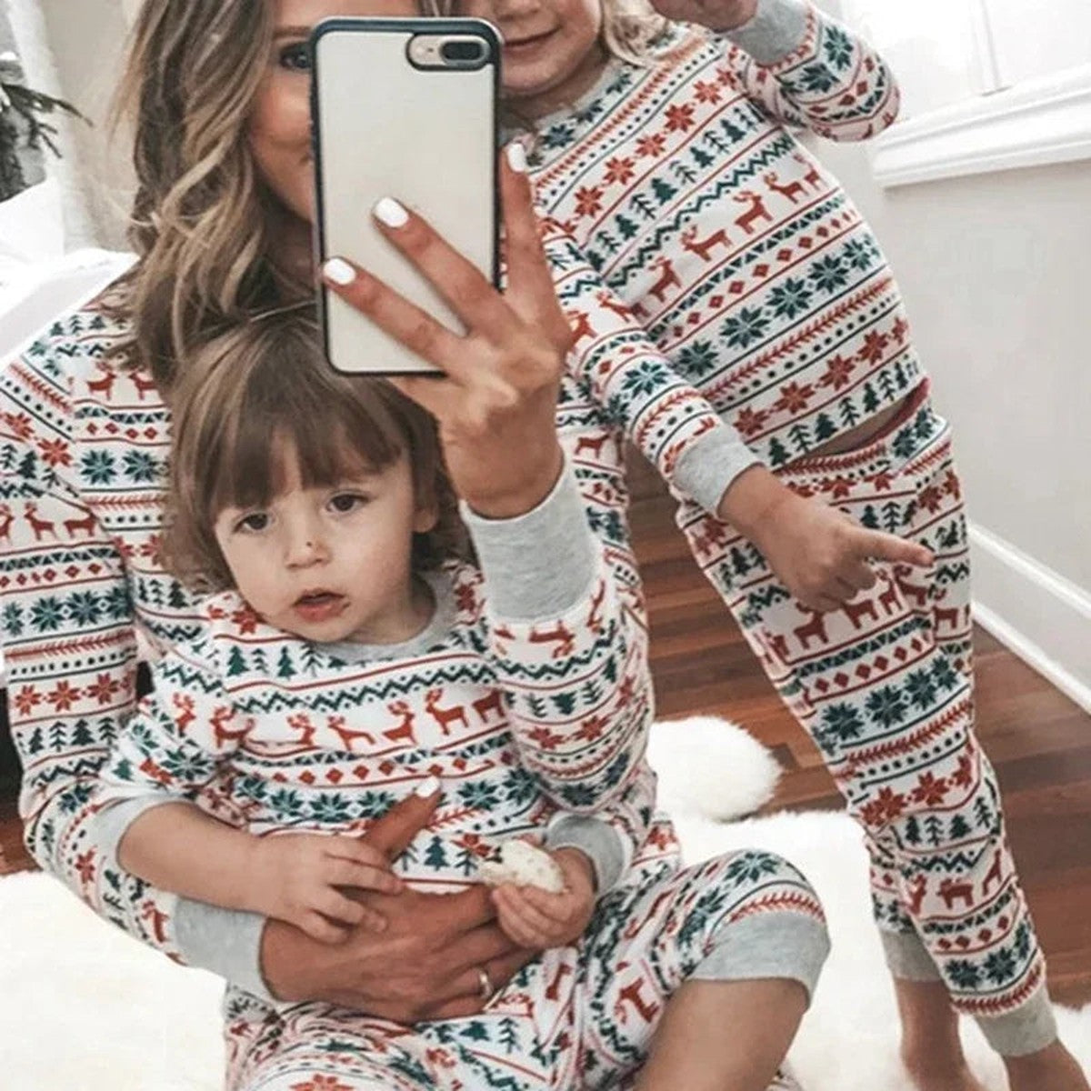 Matching Holiday Sleepwear Loungewear with Festive Christmas Tree Pattern for Families