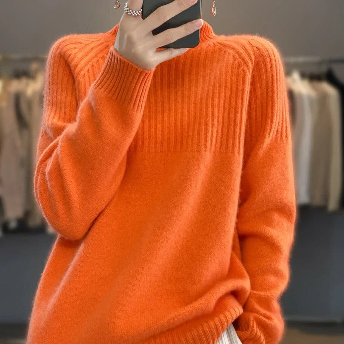 Long Sleeve Knitted Turtleneck Jumper with Ribbed Cuffs and Hem