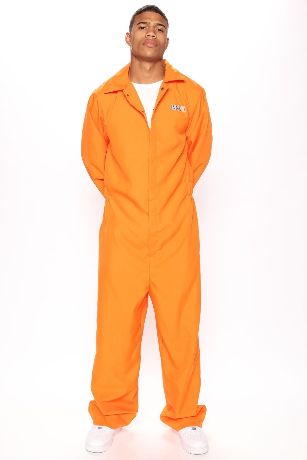 Prisoner Costume Jumpsuit with Chest Print and Front Closure