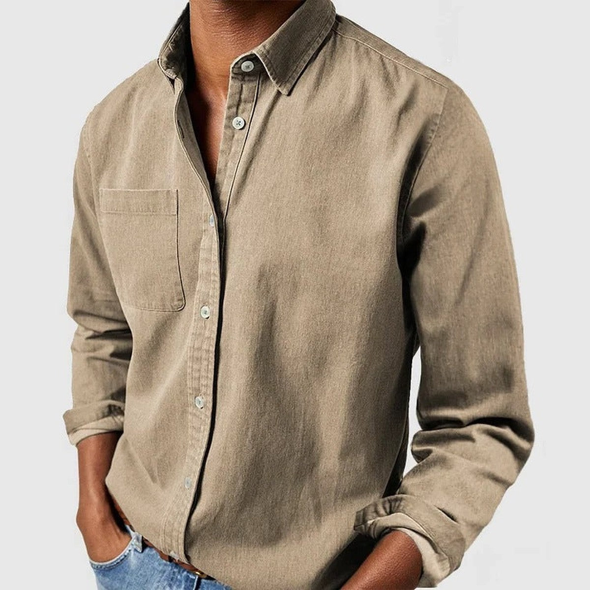 Solid Long Sleeve Business Casual Button Up Dress Shirt with Chest Pocket