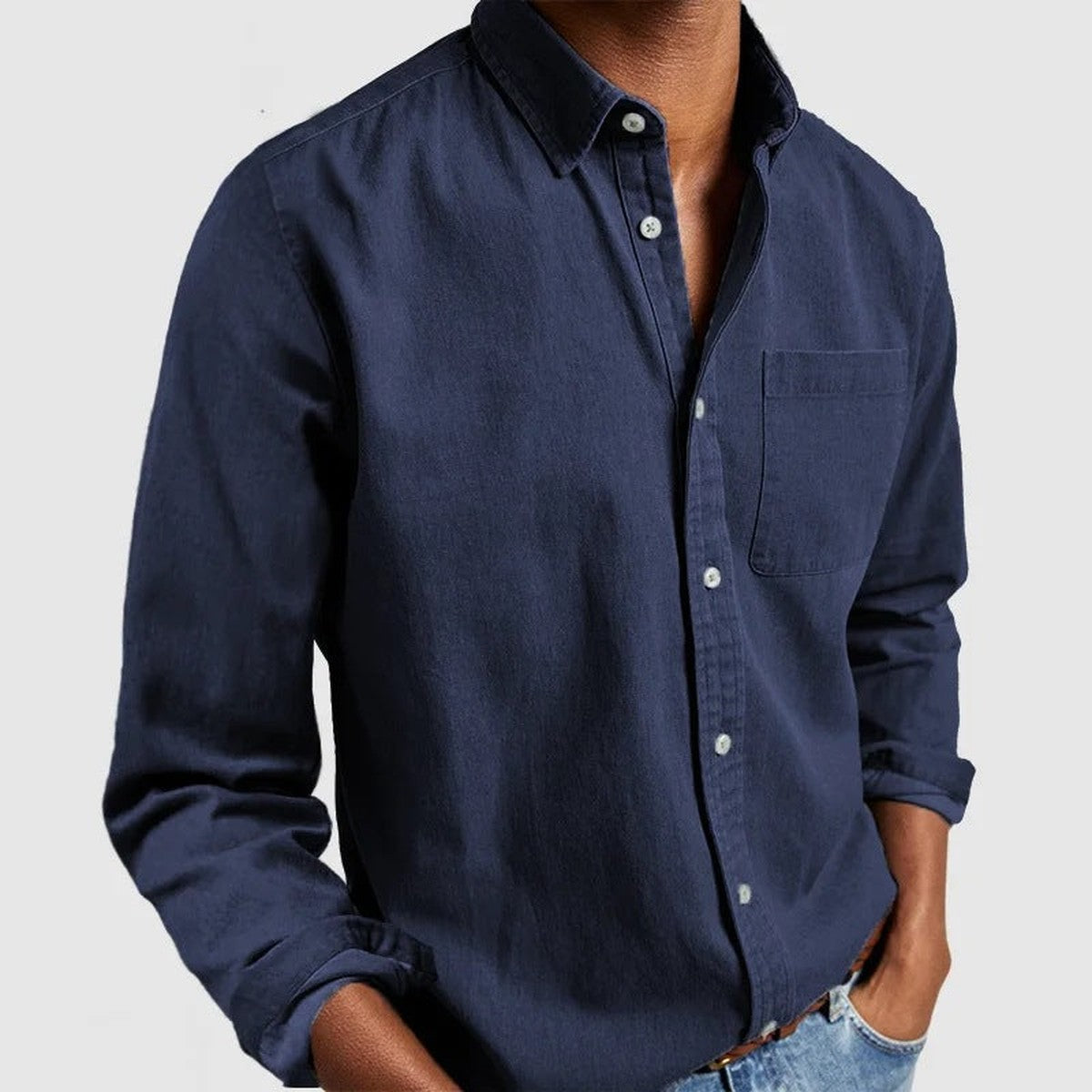 Solid Long Sleeve Business Casual Button Up Dress Shirt with Chest Pocket