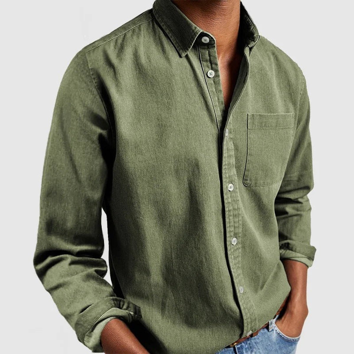 Solid Long Sleeve Business Casual Button Up Dress Shirt with Chest Pocket