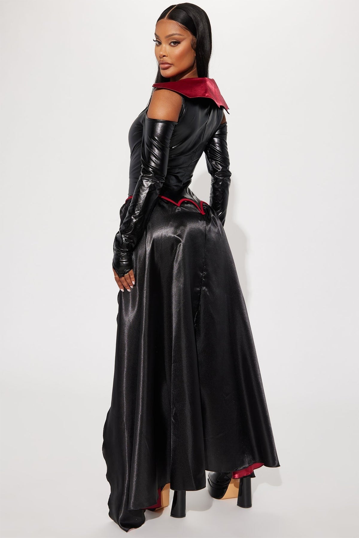 Vampire Bodysuit Costume with Attached Cape and Stand Collar