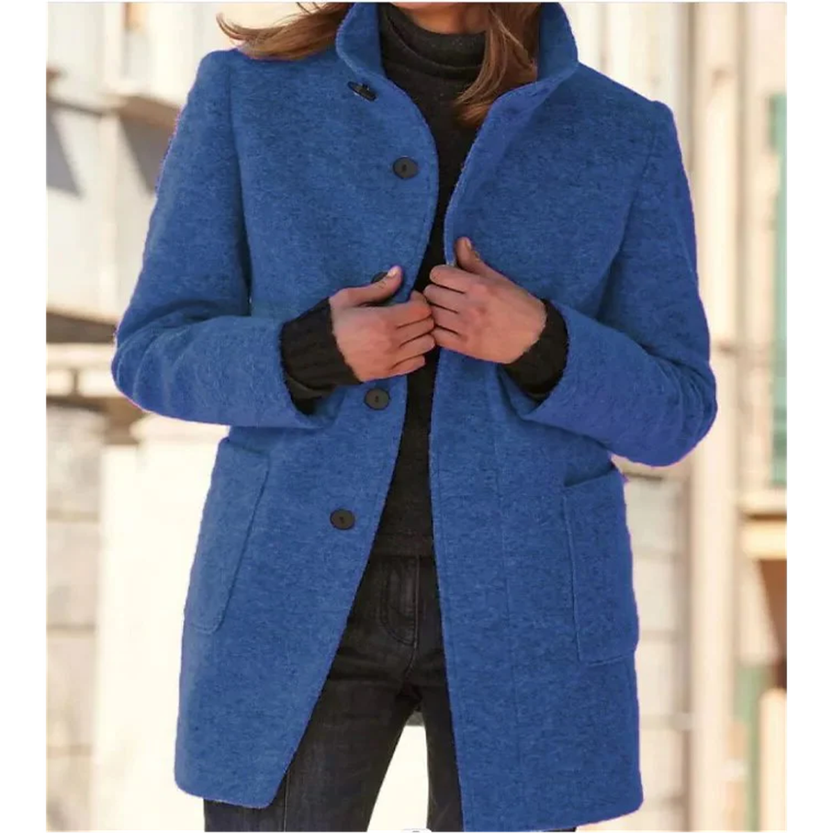 Mid Length Wool Trench Coat with Notch Lapel and Button Front