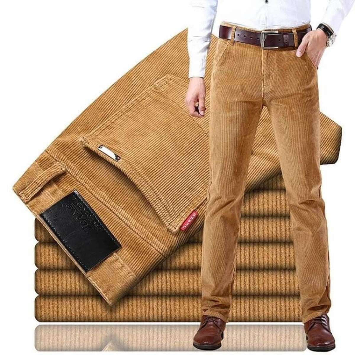 Classic Straight Leg Corduroy Pants with Comfort Waistband for Men