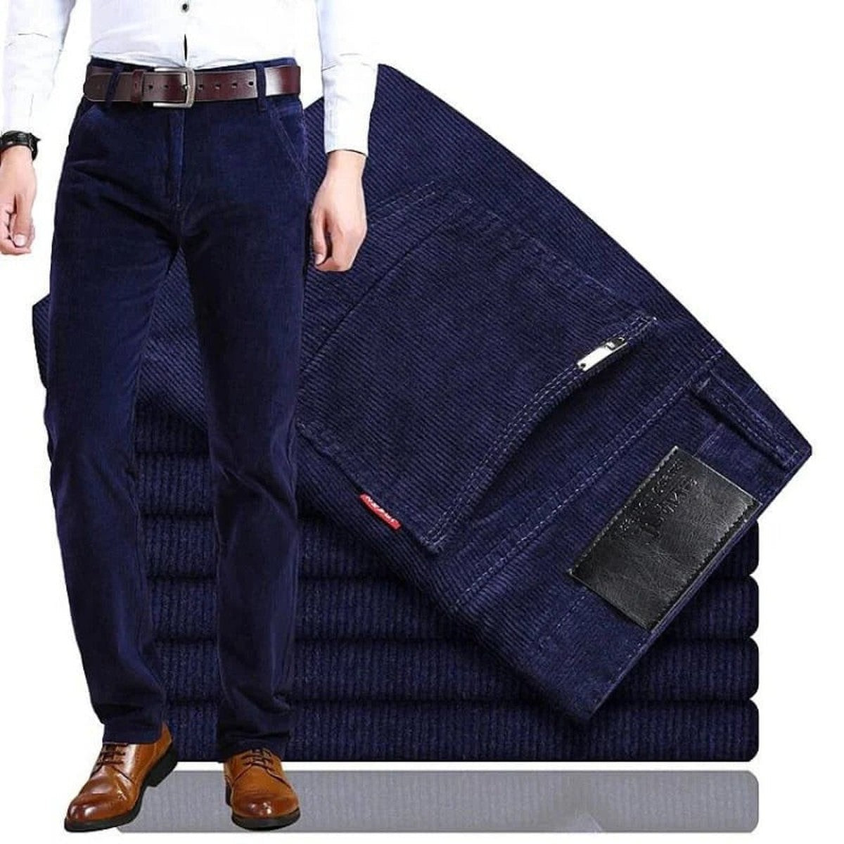 Classic Straight Leg Corduroy Pants with Comfort Waistband for Men
