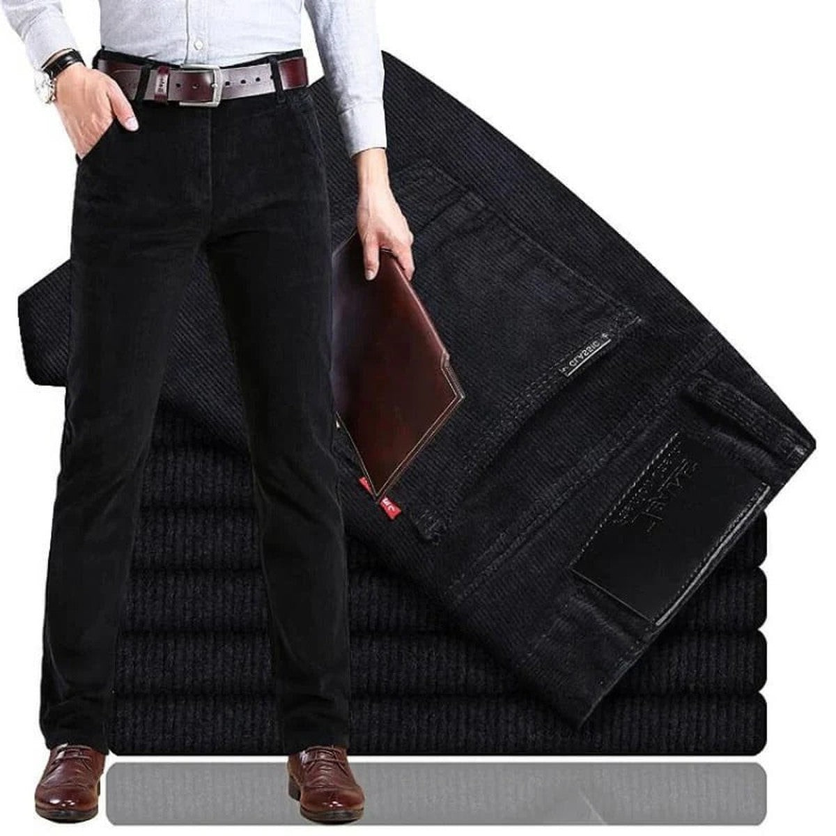 Classic Straight Leg Corduroy Pants with Comfort Waistband for Men