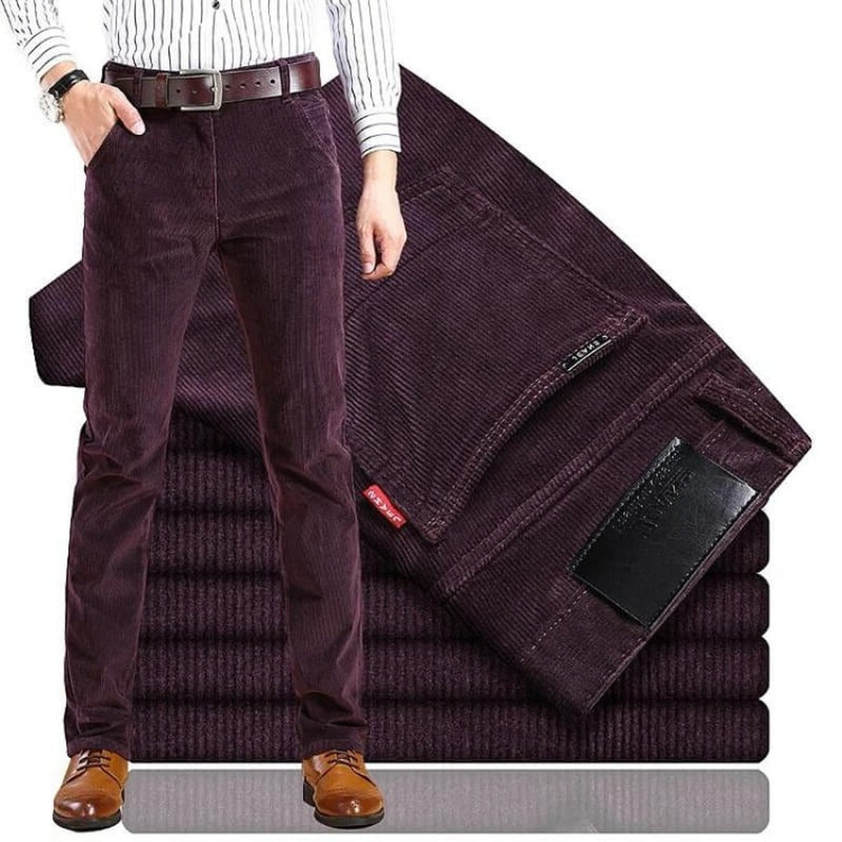 Classic Straight Leg Corduroy Pants with Comfort Waistband for Men