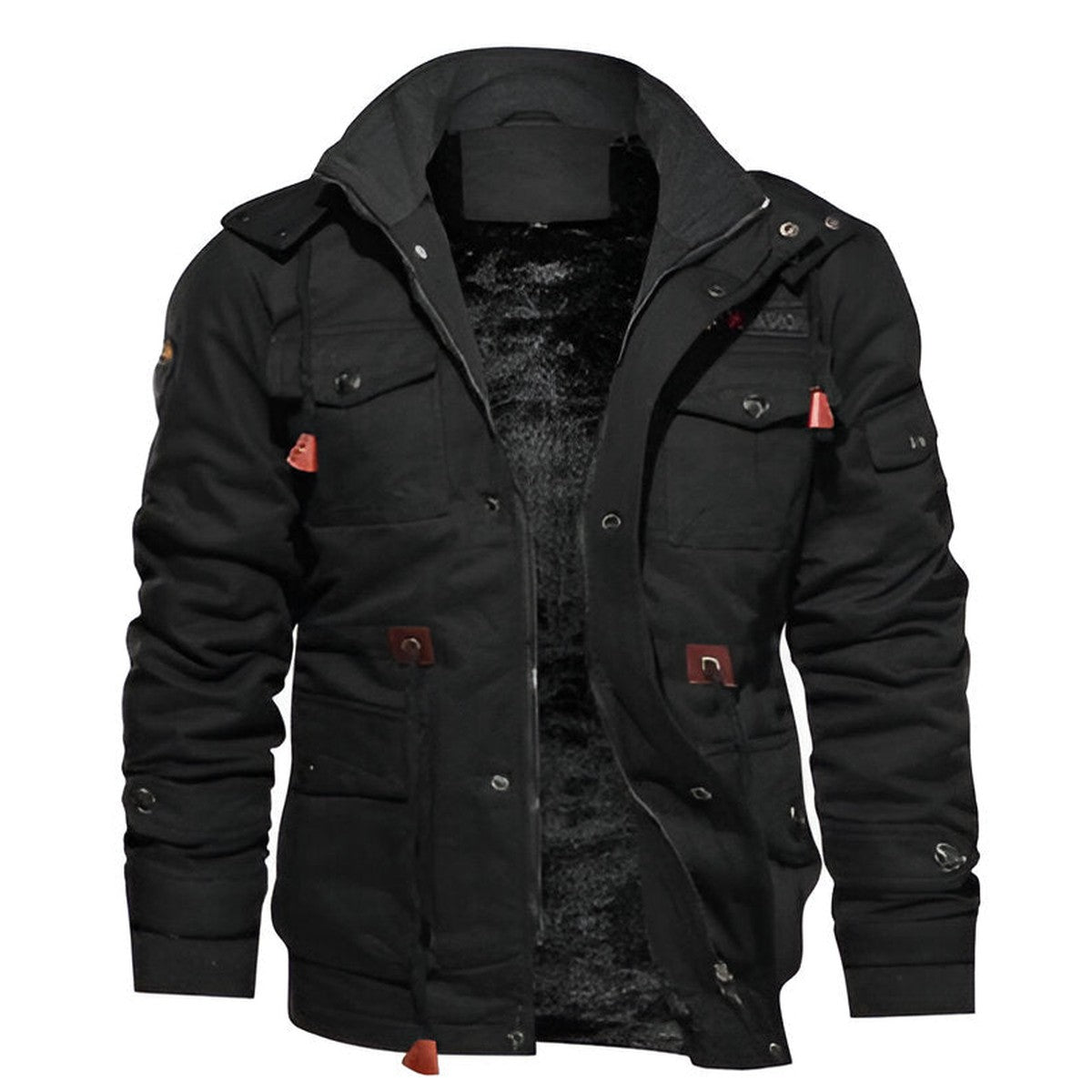 Sherpa Fleece Winter Coat with Faux Fur Trim and Toggle Buttons