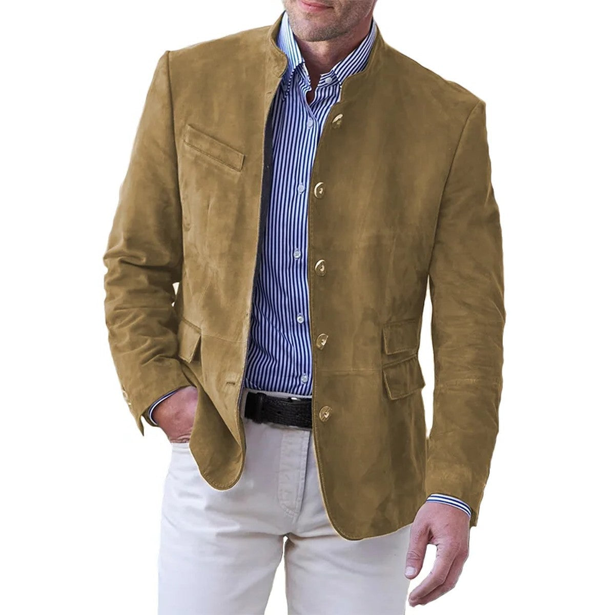 Mens Lightweight Button Down Windbreaker Jacket with Classic Turn Down Collar