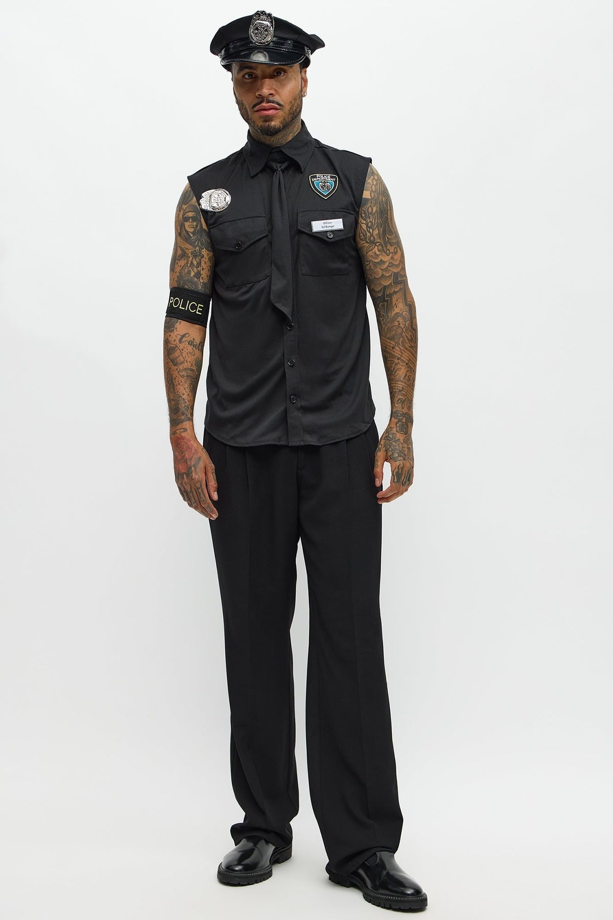 Mens Costume Set with Officer Shirt and Matching Hat