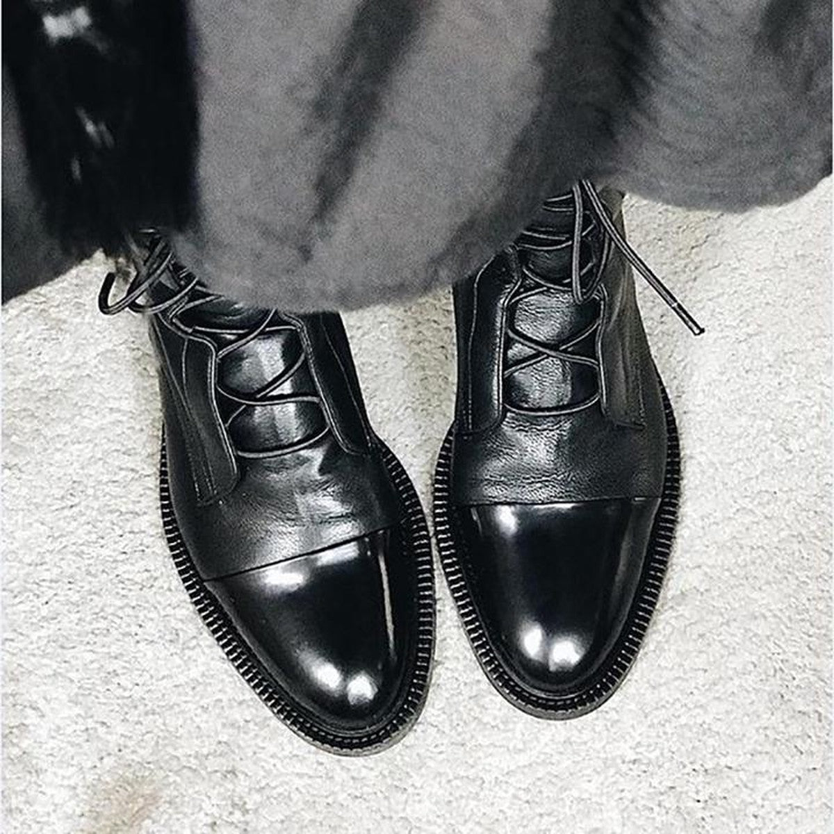 Chunky Block Heel Ankle Booties with Lace Up Front and Side Zipper