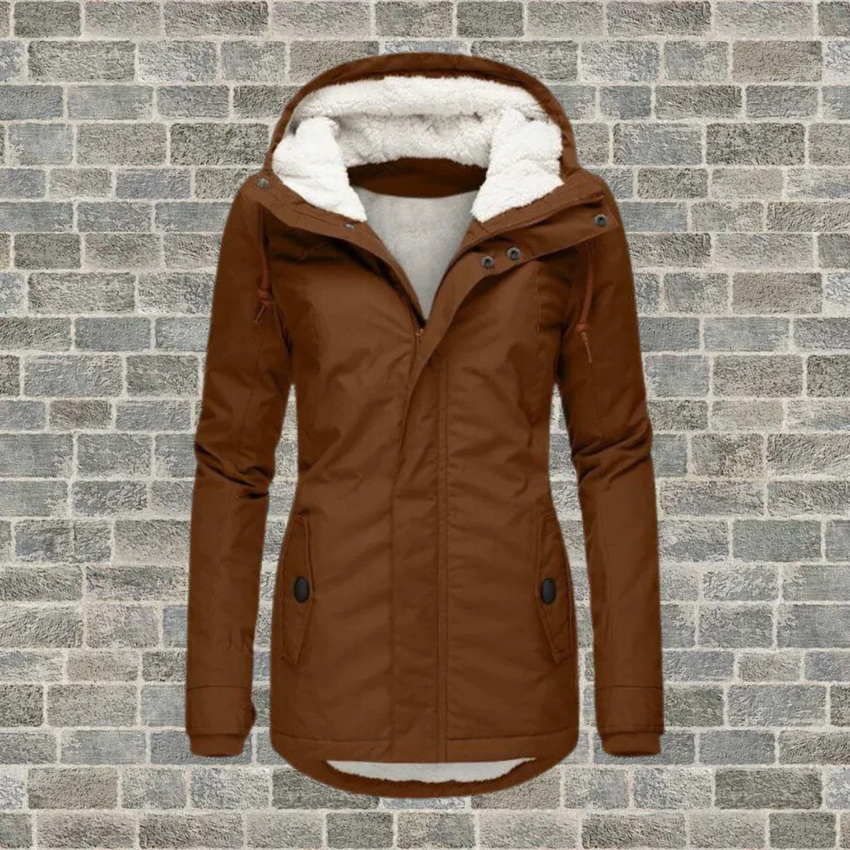 Longline Quilted Winter Parka with Hood and Zipper Closure