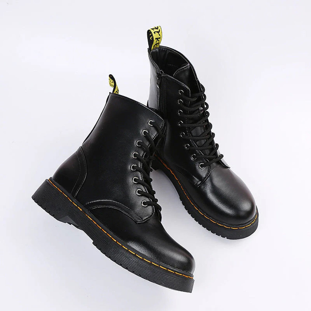 Chunky Platform Ankle Combat Boots with Lace Up and Side Zipper