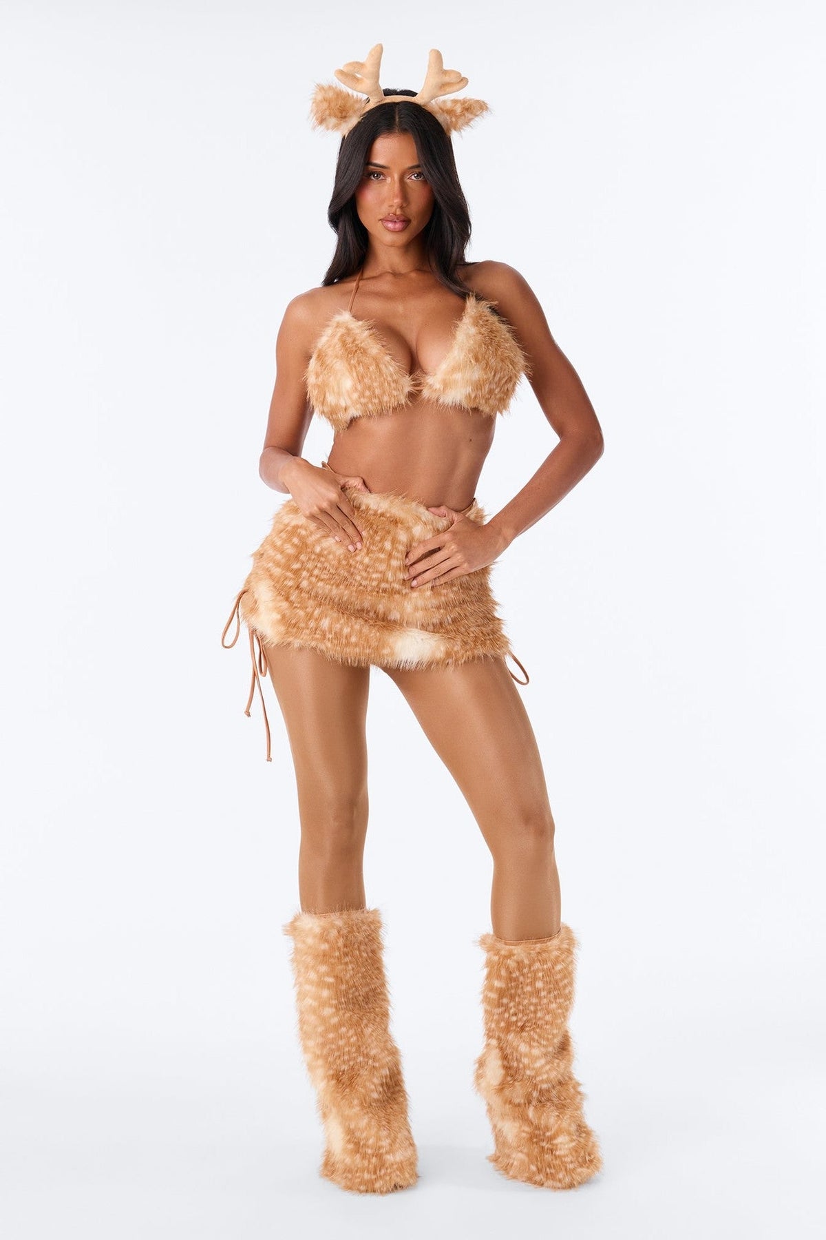 Fawn Deer Halloween Romper Costume Set with Antler Hood and Leg Warmers