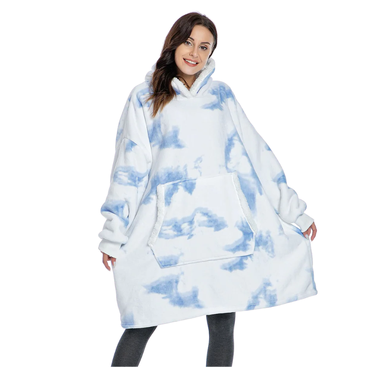Oversized Wearable Blanket Hoodie with Front Pocket and Sherpa Fleece Lining
