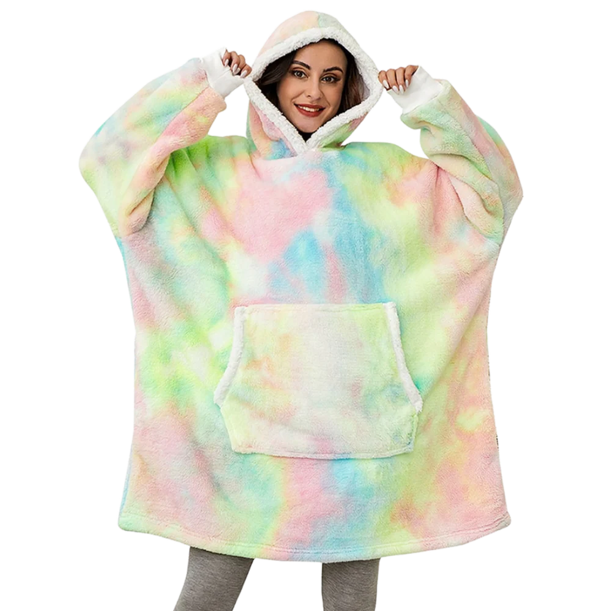 Oversized Wearable Blanket Hoodie with Front Pocket and Sherpa Fleece Lining