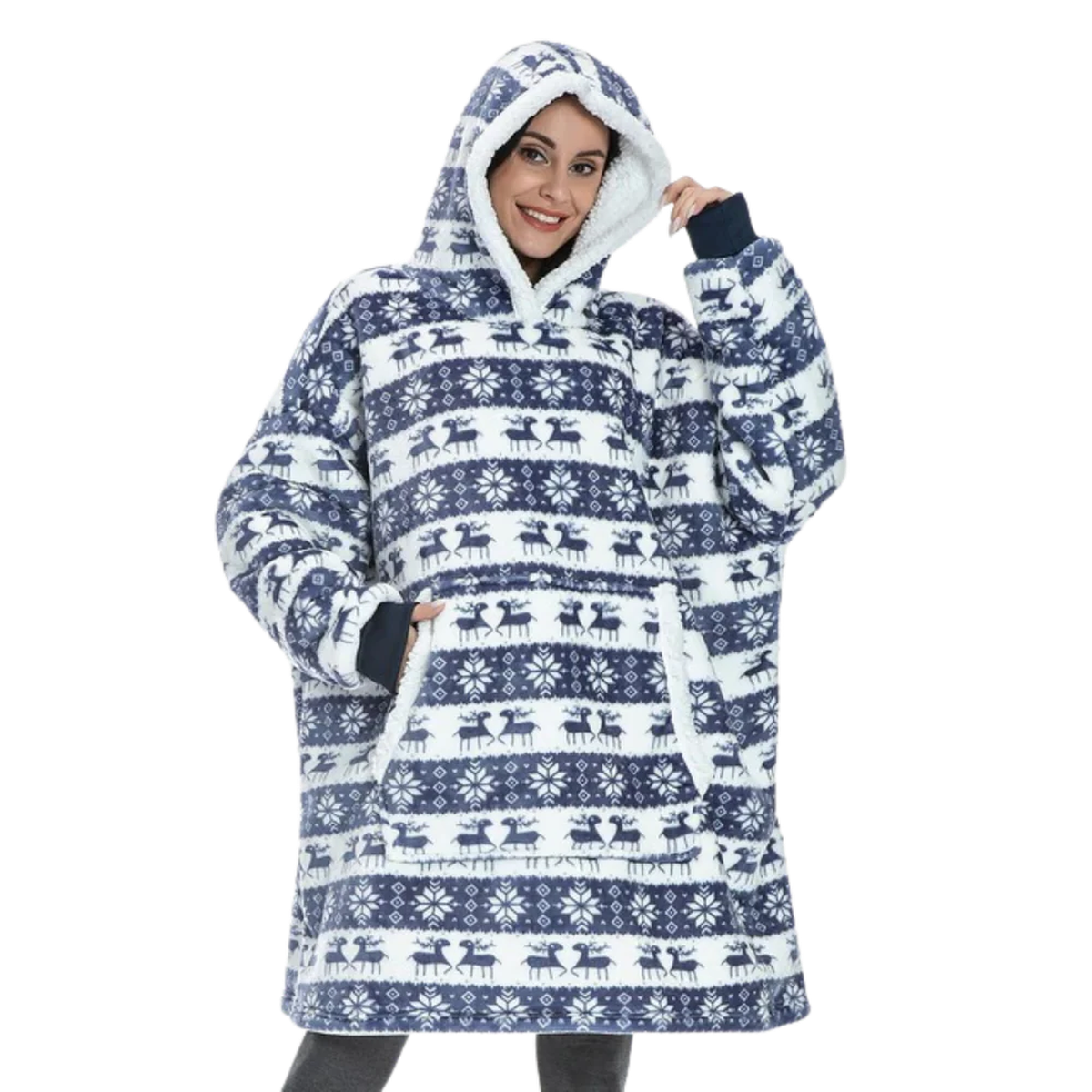 Oversized Wearable Blanket Hoodie with Front Pocket and Sherpa Fleece Lining