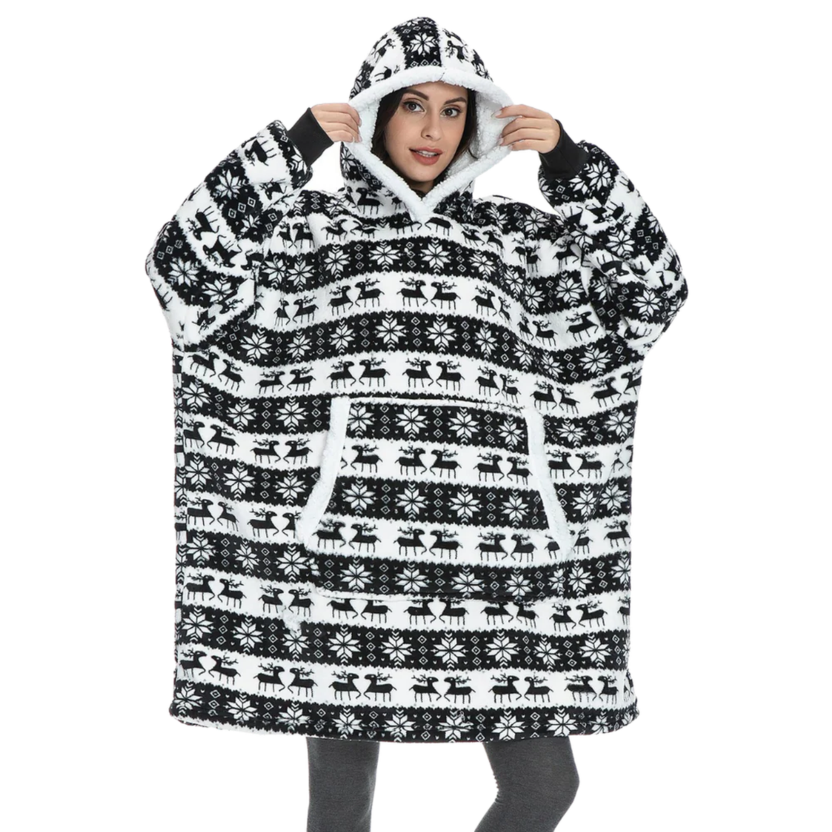 Oversized Wearable Blanket Hoodie with Front Pocket and Sherpa Fleece Lining