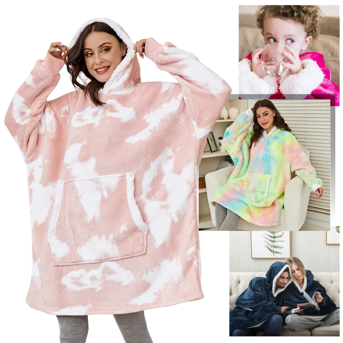 Oversized Wearable Blanket Hoodie with Front Pocket and Sherpa Fleece Lining