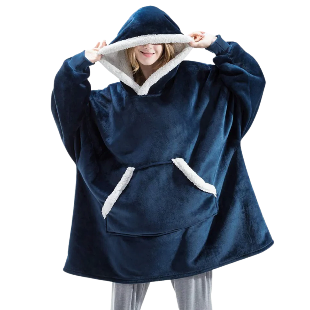 Oversized Wearable Blanket Hoodie with Front Pocket and Sherpa Fleece Lining