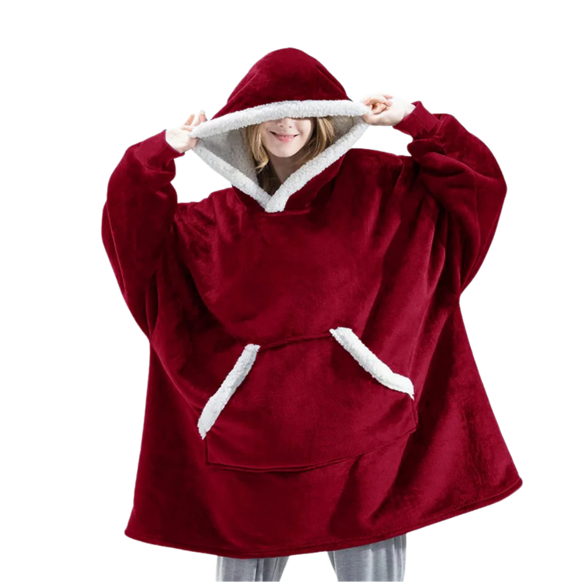 Oversized Wearable Blanket Hoodie with Front Pocket and Sherpa Fleece Lining