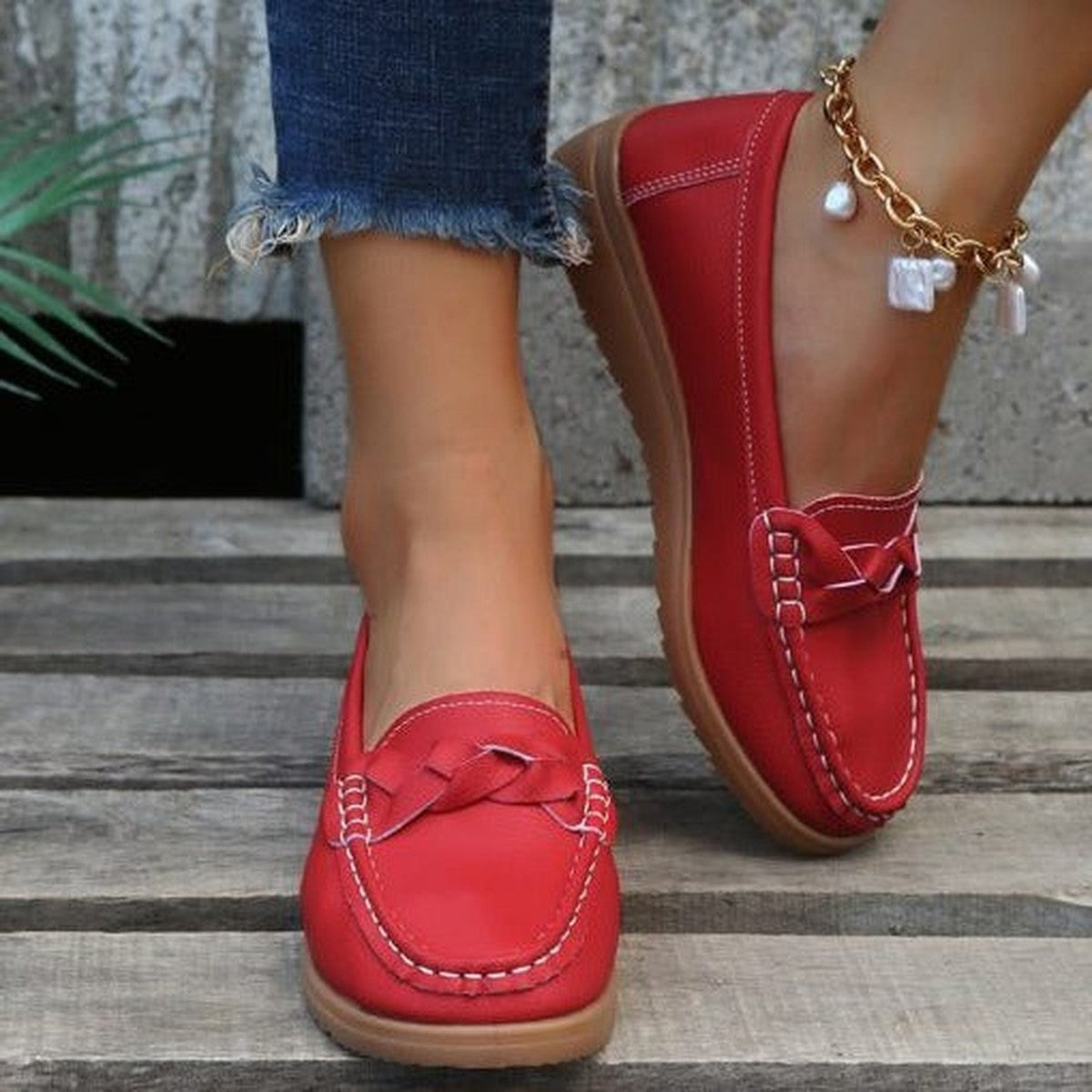Casual Pointed Toe Slip on Moccasins with Perforated Leather and Flexible Sole