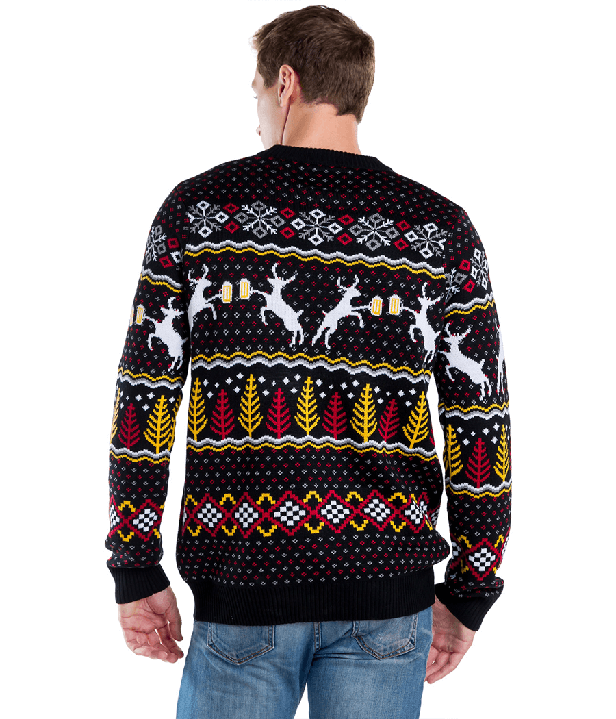 Men's Pullover Sweater with Festive Deer and Evergreen Pattern, Crew Neck