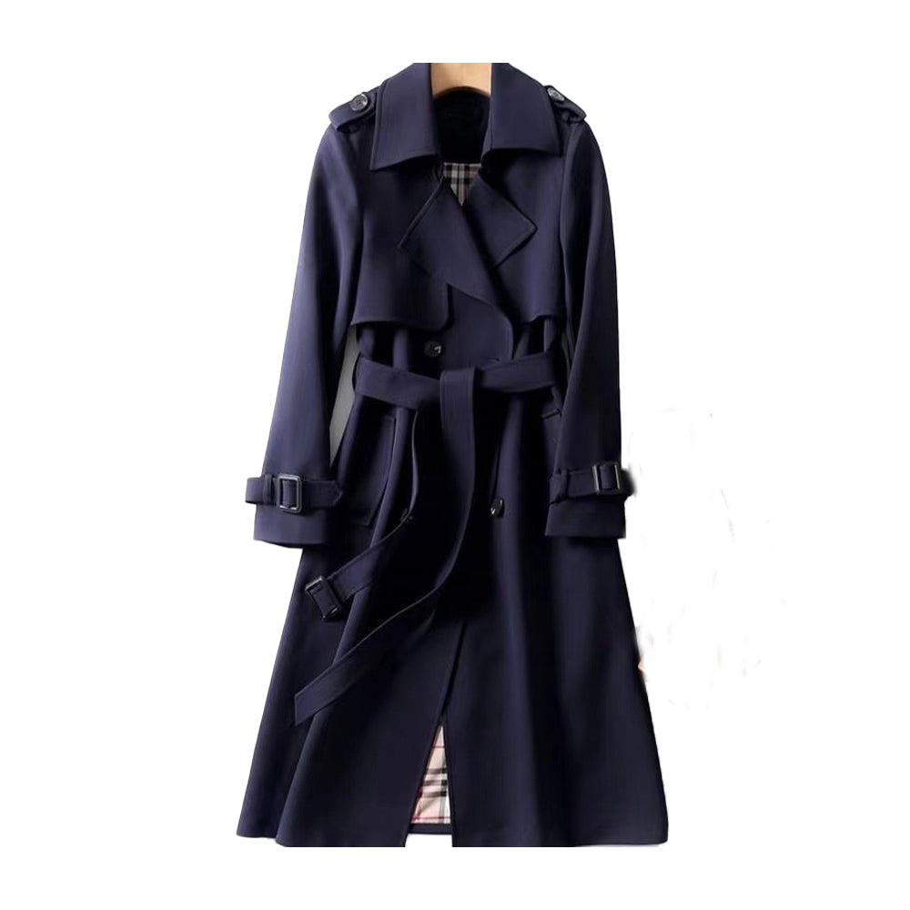 Women's Trench Coat with Adjustable Belt and Double-Breasted Buttons, Moisture-Resistant