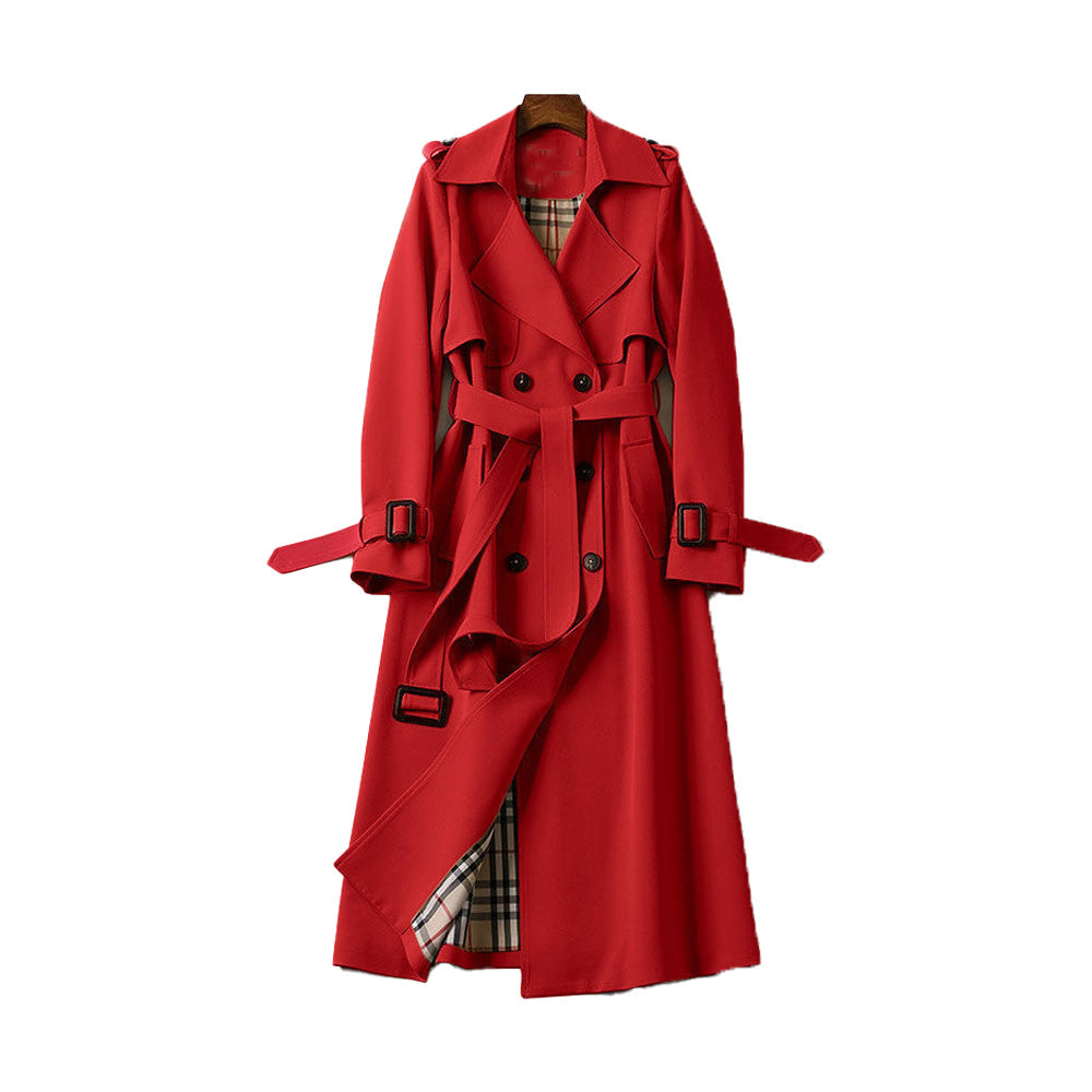 Women's Trench Coat with Adjustable Belt and Double-Breasted Buttons, Moisture-Resistant